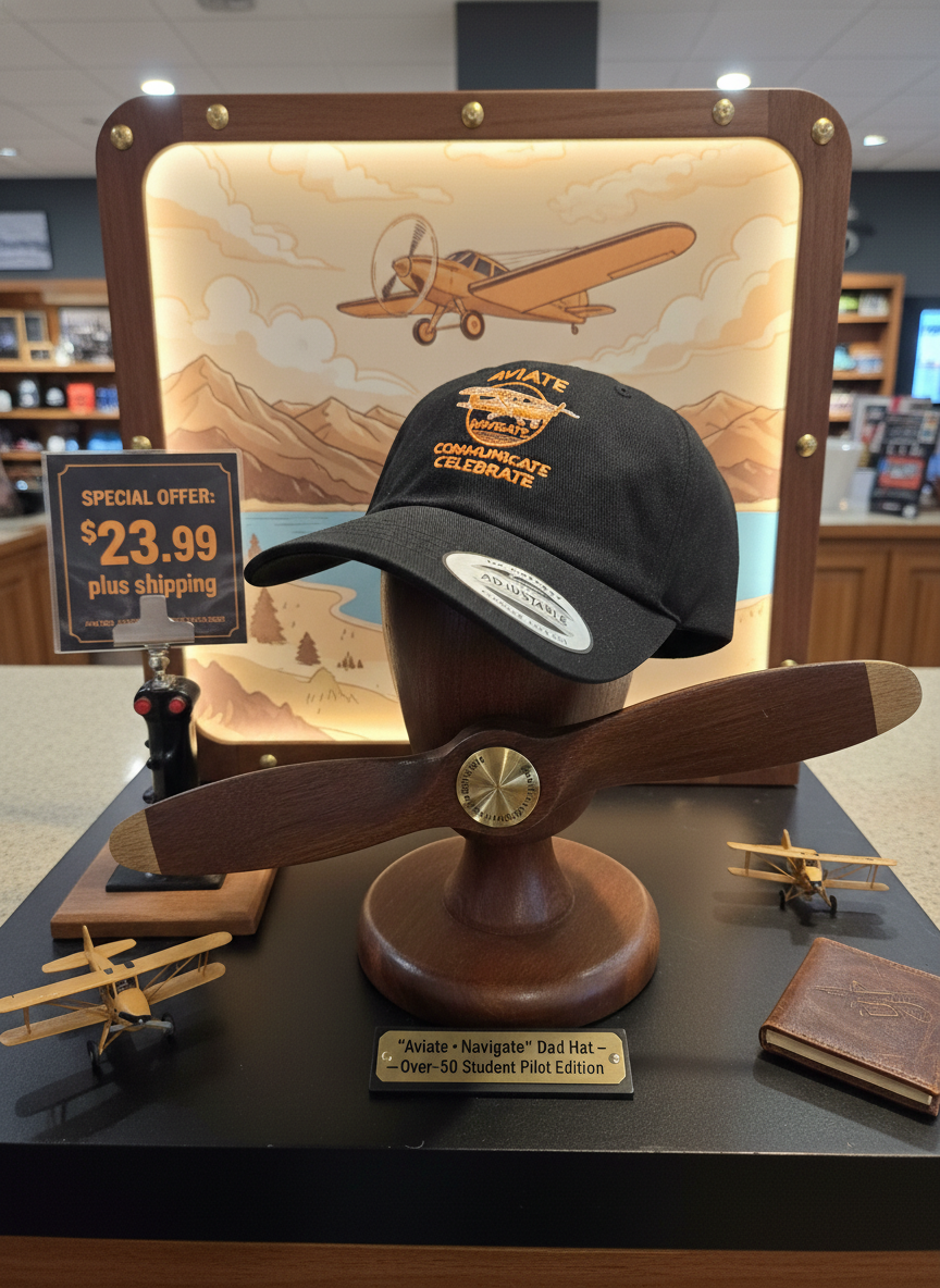 “Aviate • Navigate • Communicate • Celebrate” Dad Hat – Over‑50 Student Pilot Edition
